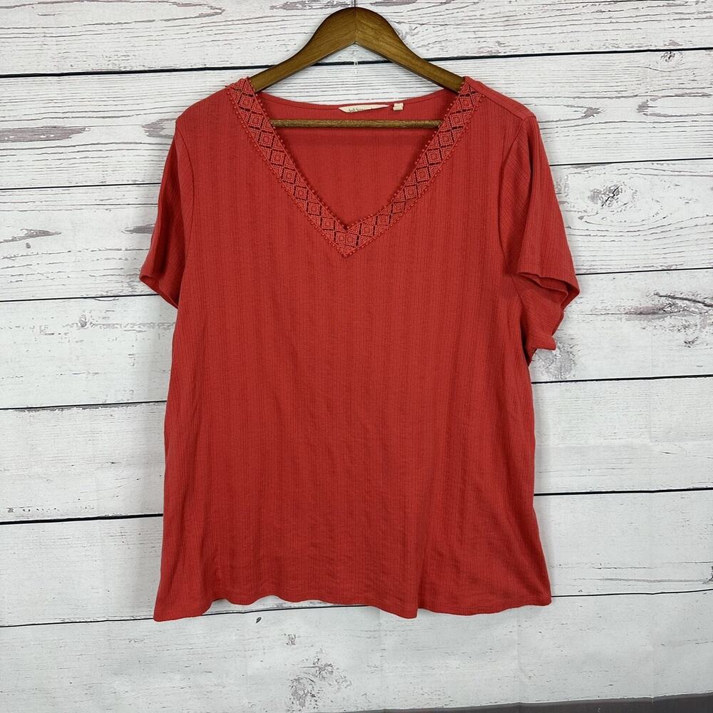 Soft Surroundings Top Shirt Womens 1XL Pink Orange‎ Casual Lagenlook Lace